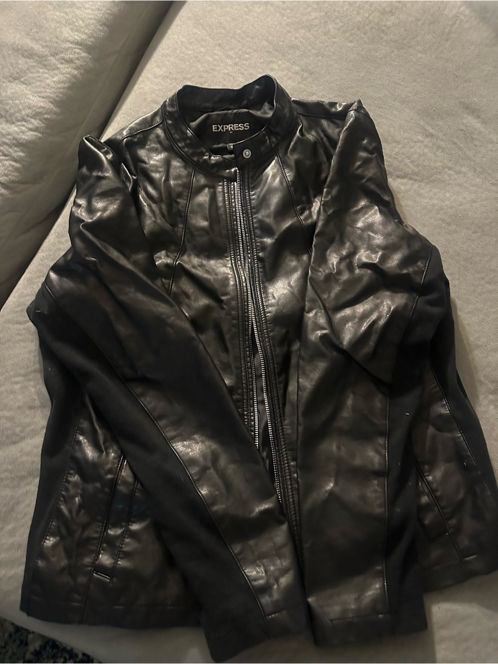 Express Black Faux Leather Zip-Front Moto Jacket